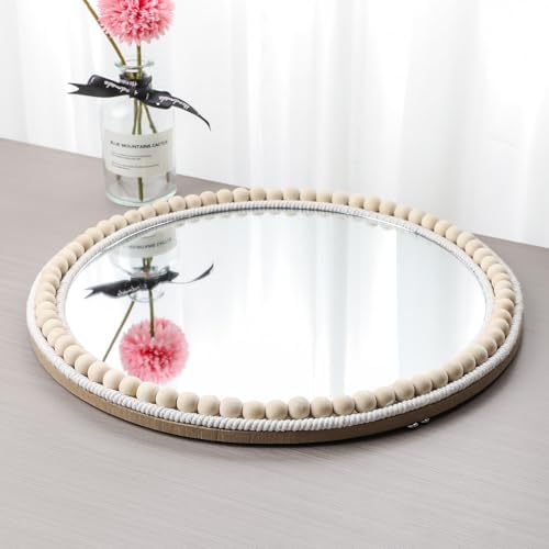 15 Inch Boho Beaded Round Mirror Wall Decor, Decorative Hanging Circle Nursery - Image 2