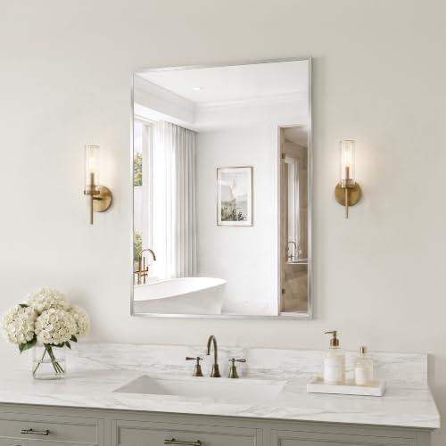 24"x30" Brushed Nickel Mirror Wall Mounted by MYSUNORIA