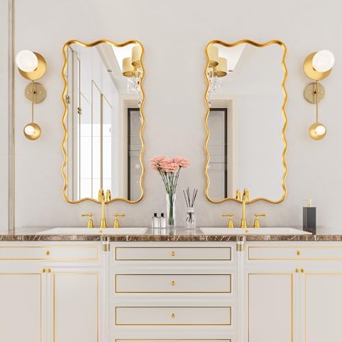 PROHOMEWARE 24x48 Gold Wavy Irregular Large Bathroom Mirror, Wall-Mounted - Image 7