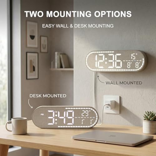 Faux Linen Digital Wall Clock LED Display, Plug-in Digital Clock - Image 4