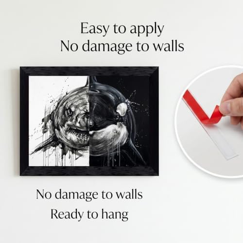 Framed Canvas Wall Art Monochrome Abstract Shark Orca Split Black White Ink - Image 2