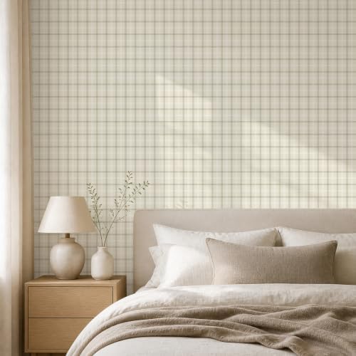 Plaid Wallpaper Peel and Stick Boho Gingham Neutral 197’’ x 17.3’’ - Image 2