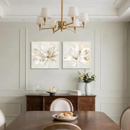 SEVEN WALL ARTS 2 Pcs Beige and Gold Flower Wall Art Blooming Flower Abstract - Image 6