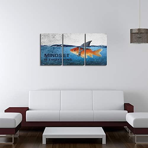 3 Panels Modern Framed Inspirational Canvas Wall Art Goldfish Body Strong Shark - Image 4