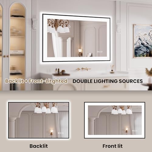 LOAAO 40"X24" LED Bathroom Mirror Black Framed - Image 5