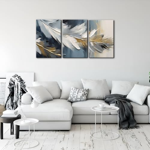 Pacimo Abstract Canvas Wall Art, Feather Pictures Modern Wall Decor - Image 2