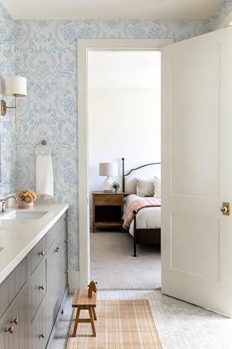 Ismoon Blue and White Wallpaper Floral Peel and Stick Wallpaper 17.3in x 6.56ft - Image 6