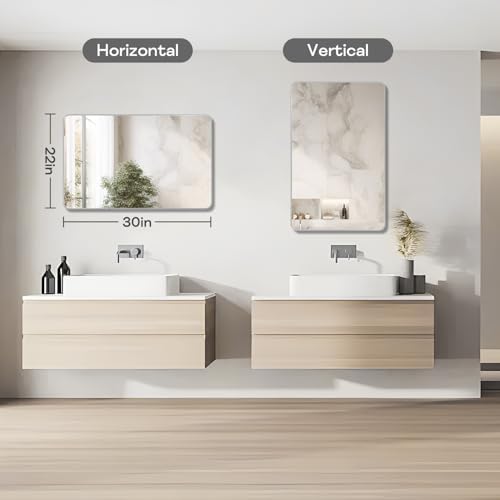 Silver Bathroom Mirror 22x30in, Metal Framed Rounded Rectangle - Image 4