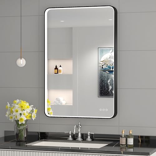 LED Mirror for Bathroom 24X36 Inch Black Framed by Oerbasz