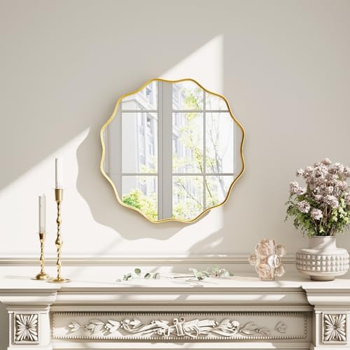 Round Scalloped Edge Wall Mirror 20 in Gold - Image 3