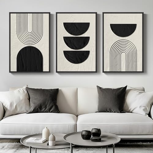 Framed Neutral Black and Beige Abstract Wall Art Set, 3 Piece Canvas Prints - Image 2