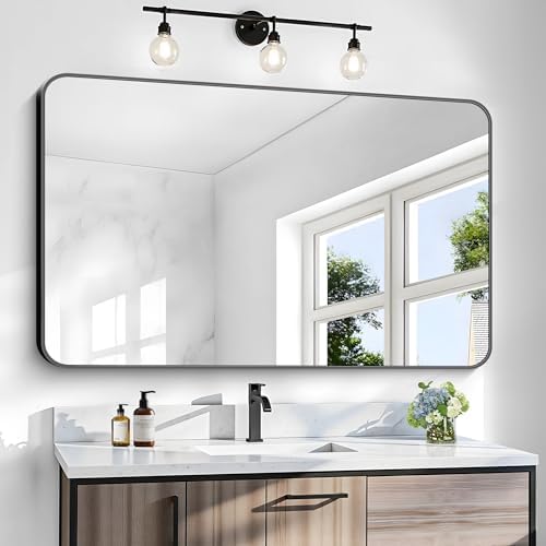 BONEWEI 30x48 inch Bathroom Mirror, Wall Mounted Bathroom Frame Vanity Mirror by BONEWEI