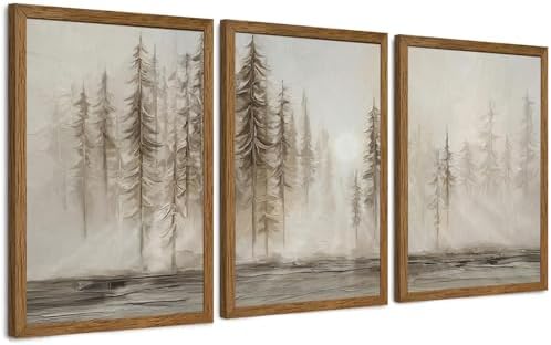 Urmoya Triptych Neutral Misty Forest Framed Canvas Wall Art, 20x30 inch x3 by Unknown