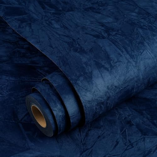 YENHOME 17.7"X590" Blue Velvet Wallpaper Peel and Stick Textured Self Adhesive by Yenhome