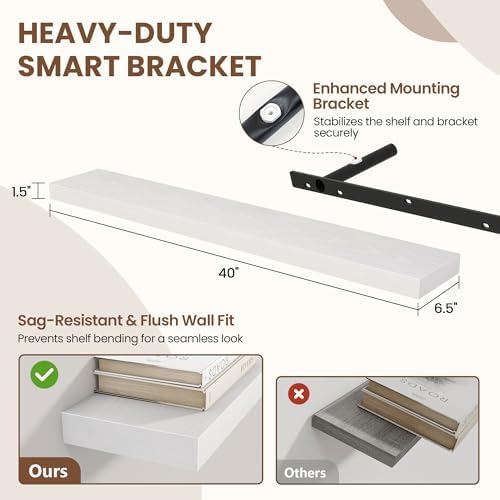 Acovy 40 Inch Floating Shelves for Wall 2 Pack, Wall Mounted Floating Shelf - Image 2