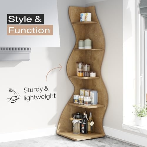 Tribesigns Corner Shelf, Modern 5-Tier Wall Corner Bookshelf, Stylish Corner - Image 7