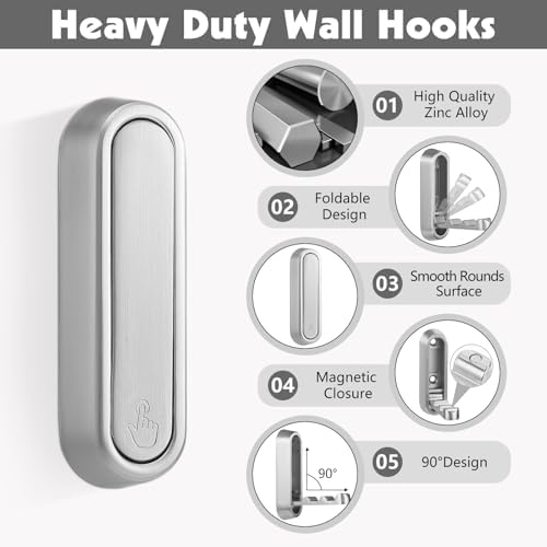Foldable Wall Hook, 4 Pack, Screw Mounted, Heavy Duty Coat Hooks - Image 4
