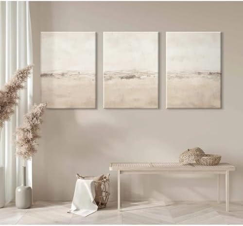 Baccone Beige Abstract Wall Art Set of 3 Neutral Canvas Wall Art Prints Boho - Image 4