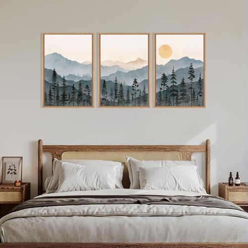 LHIUEM Boho Mountain Framed Canvas Wall Art Set, Forest Pine Tree Wall Decor - Image 5