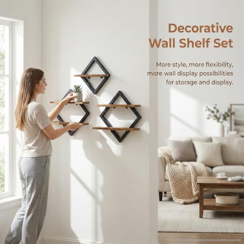 Floating Shelves Shelves on Wall Set of 3, 2-Tier Hanging Wall Mounted Shelves - Image 6