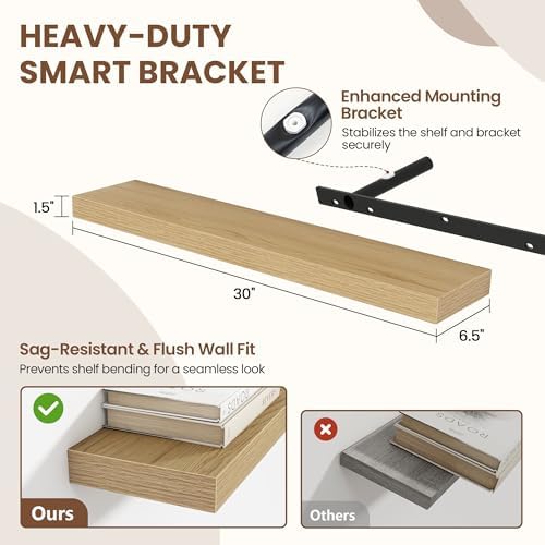 Acovy 30 Inch Floating Shelves for Wall 2 Pack, Wall Mounted Floating Shelf - Image 3
