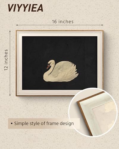 VIYYIEA Framed Swan Wall Art, Vintage Animal Canvas Painting, 16×12 Inch - Image 2