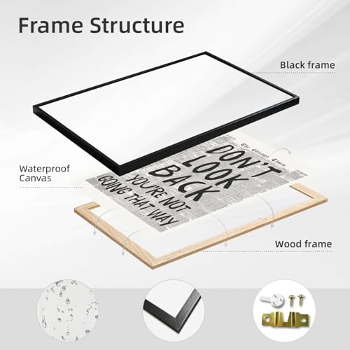 Framed Retro Black and White Newspaper Wall Art Dont Look Back Quote Poster - Image 2