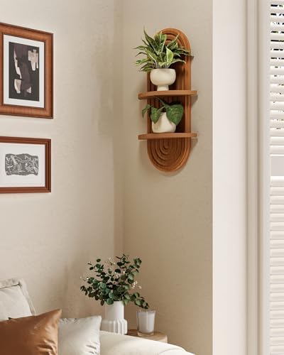 Bamworld Boho Wall Decor Plant Wall Shelf Wood Plant Holder 2 Tier - Image 3