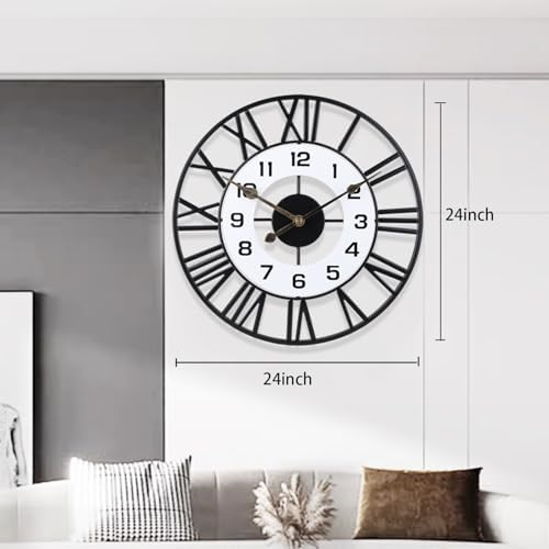 24inch Metal Decorative Wall Clock, Silent Non-Ticking Quality Quartz Battery - Image 3