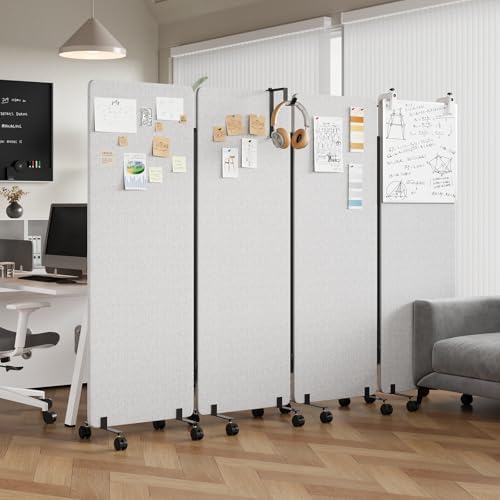 4 Panel Soundproof Room Divider W/Wheels, Office Divider by YASRKML