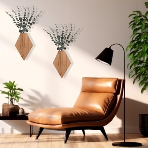 Chunful 2 Pcs Wooden Wall Planter Decor, Wooden Color, 9.8 x 6.6 x 1.2 Inches - Image 5