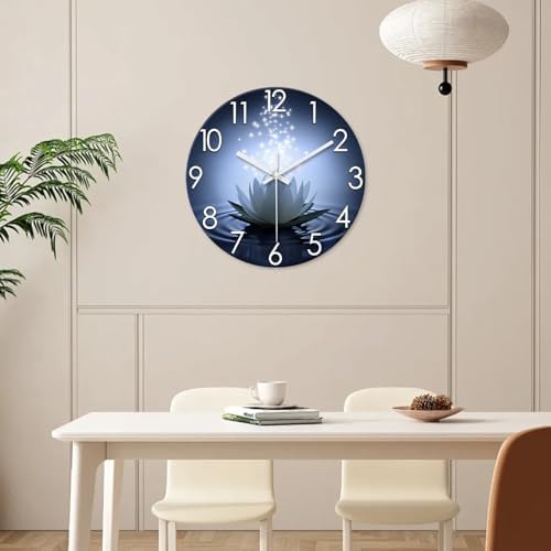 XFM White Lotus Glass Wall Clock 20 Inch Blue Zen Flowers - Image 5