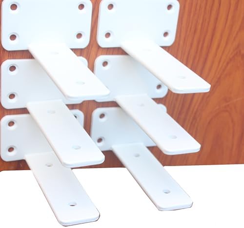 6 Pack - 6 inch White Hidden L Shelf Bracket Iron Floating Shelf Brackets by MHMYDZ