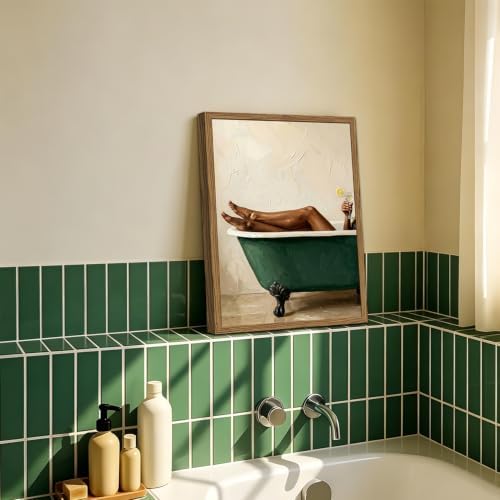 Black Woman Green Bathtub Wall Art Modern Luxury Bathroom Wall Decor Painting - Image 4