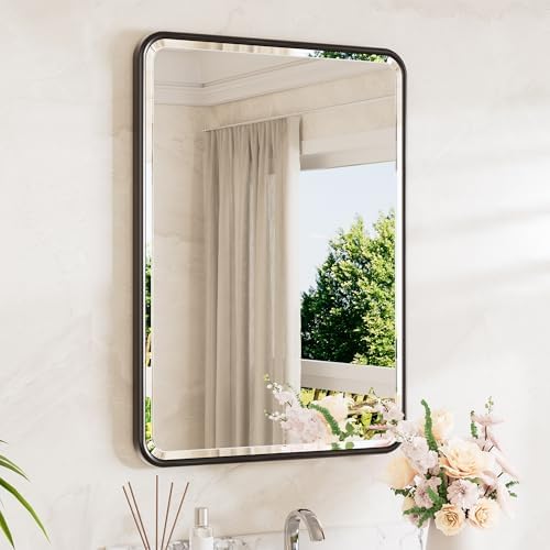 TETOTE Black Mirror 20 x 30 Beveled Edge Tempered Glass, Rounded Corner by TETOTE