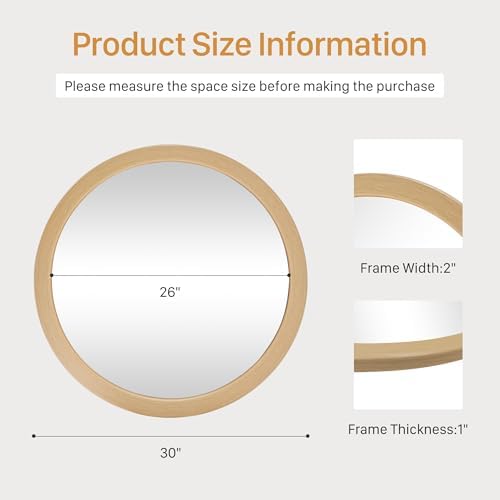 Round Mirror 30 Inch, Natural Vanity Circle Bathroom Mirrors - Image 7