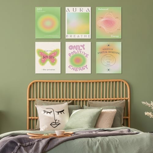 Habseligkeit Green Cute Room Decor, Gradient Wall Posters, Buttefly Wall Art - Image 2