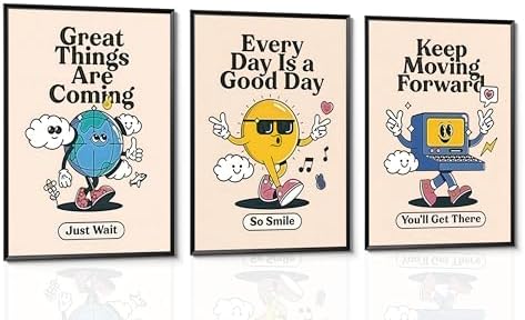 3Pcs Vivid Retro Wall Art Canvas Motivational Posters Aesthetic Prints Colorful by Unknown