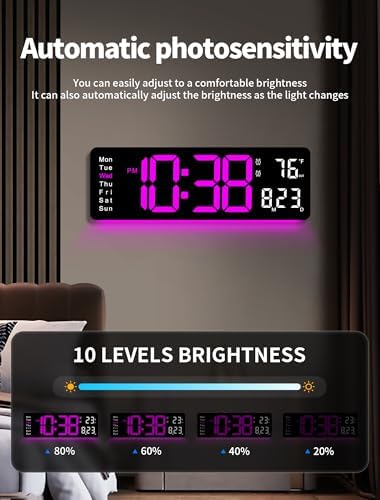 MASHI 16" Easy-Read Large Digital Wall Clock, 9-Color Night Light - Image 4