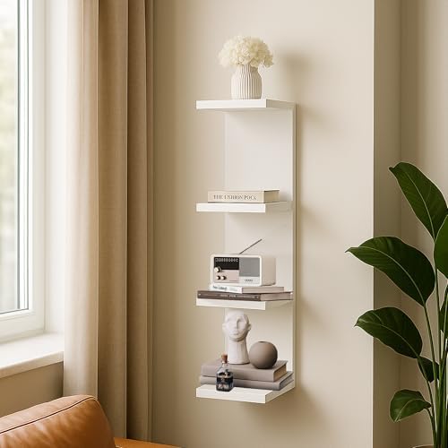 4 Tier Wall Shelf Unit, Vertical Column Floating Storage Home Decor Organizer - Image 2