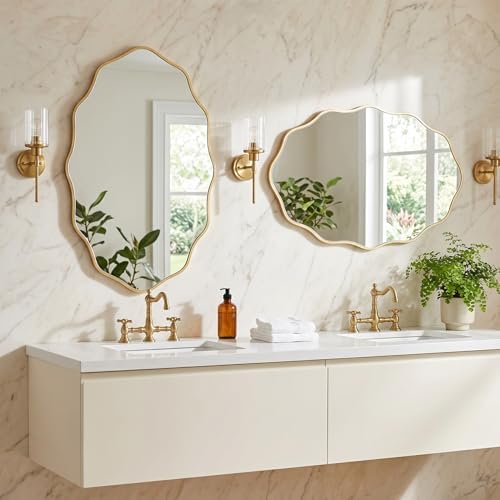 PERFNIQUE Gold Scalloped Mirror, Hanging Leaning - Image 6