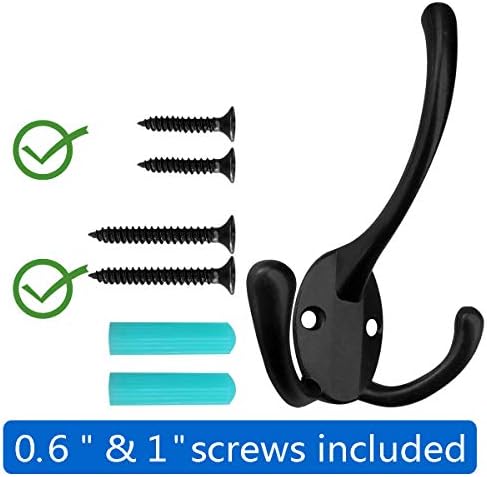 IBosins 6 Pack Black Big Heavy Duty Three Prongs Coat Hooks - Image 2