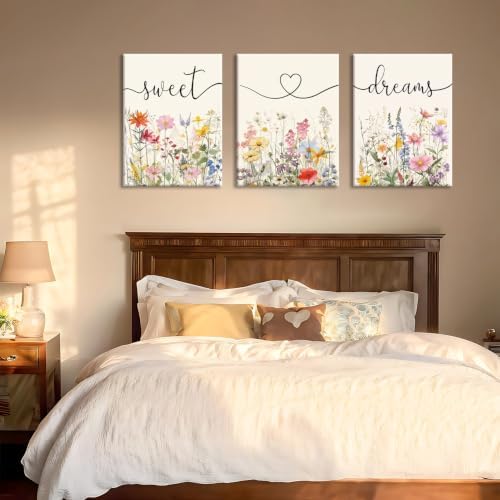 Framed Sweet Dreams Wall Art Set of 3, Colorful Wildflower Prints - Image 4
