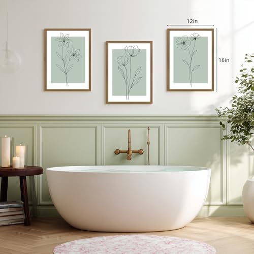 LERVR Wood Framed Minimalist Botanical Wall Art Set of 3, Modern Line Flower - Image 5