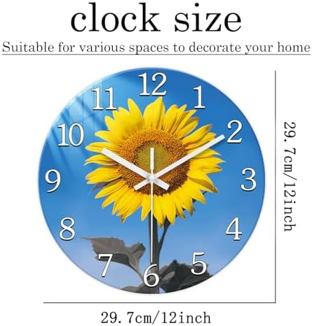 XFM Sunflower Glass Wall Clock 12 Inch Blue Yellow - Image 4