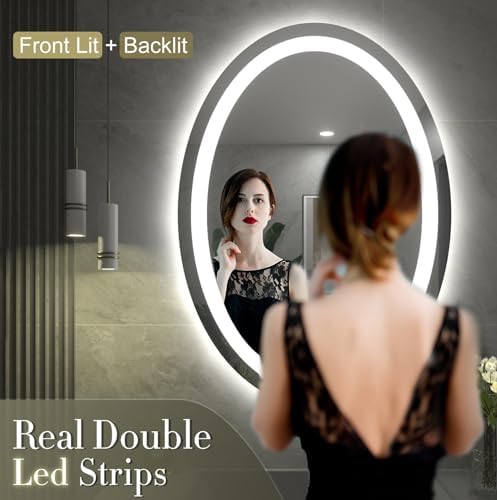 SMIROR 40 x 24 Oval LED Bathroom Mirror, Lighted Vanity Mirror - Image 2