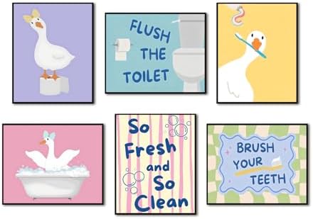 ZYANGZY Cute Kids Bathroom Poster Set of 6, Funny Duck Toilet Wall Art Painting by ZYANGZYWallArt