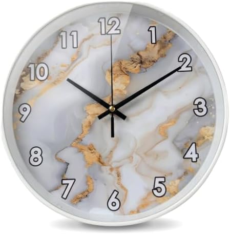 Luxury Gold Foil Marble Texture wall Clock Silent Non Ticking Battery Operated by Unknown