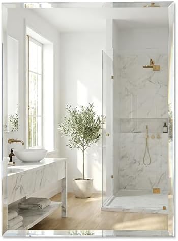 22"x30" Frameless Beveled Rectangular Bathroom Mirror by Pocetry