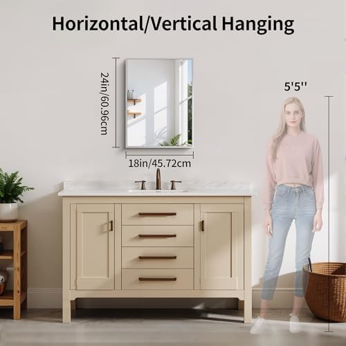 YIROMAN Bathroom Mirror 18"x24", Brushed Silver Bathroom Mirror - Image 2